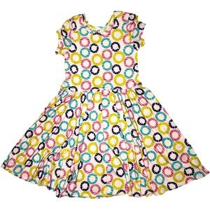 Dot Smile Girl 8 10 Multi-Colored Dots Circle Pink O Ring Cap Sleeve Twirl Dress